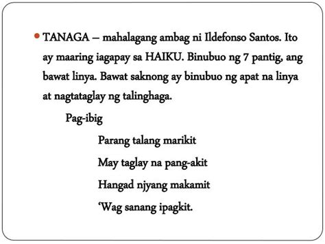 Ang Tanaga at ang mga Halimbawa Nito .